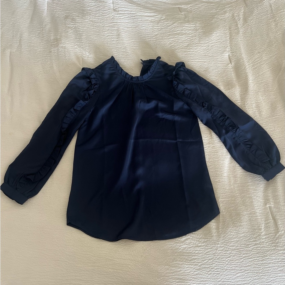 J. Crew Navy Blouse with Ruffled Sleeves